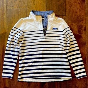 LL Bean rugby pullover with chambray lining Buttonup Womens M white & navy blue